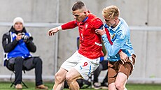 �eský úto�ník Václav Sejk si kryje balon v bará�i s Belgií.