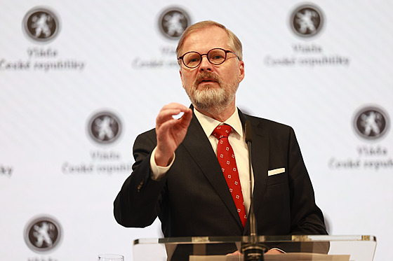 Premiér Petr Fiala na bilan�ní tiskové konferenci ke t�em letem ve funkci (28....