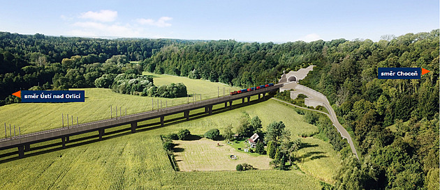 Vizualizace plánované estakády pes údolí Tiché Orlice.