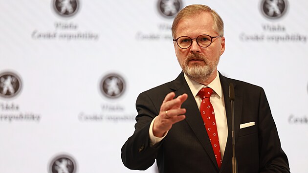 Premiér Petr Fiala na bilan�ní tiskové konferenci ke t�em letem ve funkci (28....