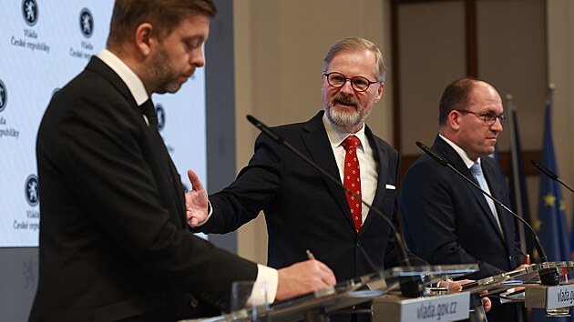 Premi�r Petr Fiala na bilan�n� tiskov� konferenci ke t�em letem ve funkci (28. listopadu 2024)