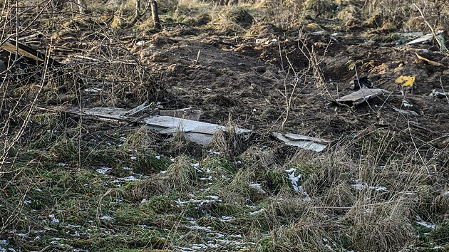 Trosky n�kladn�ho letounu spole�nosti DHL z Lipska, kter� havaroval u Vilniusu. (25. listopadu 2024)