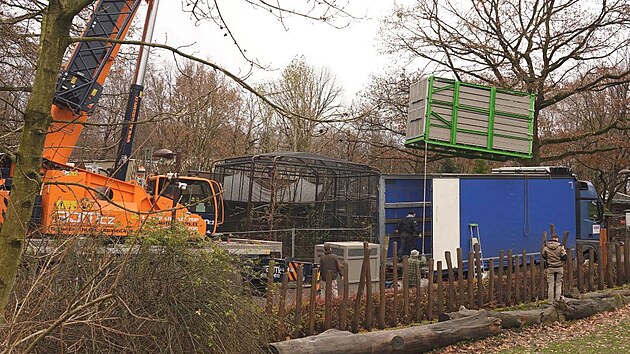 Nakldn transportn bedny s hrochem putujcm z Ostravy do Berlna. (29. listopadu 2024)