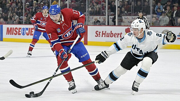 Obrnce Utahu Olli Mtt (vpravo) se sna zablokovat tonka Montrealu Joshe Andersona.