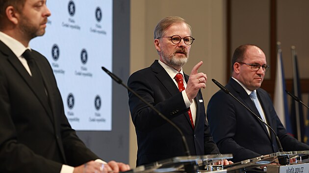 Premi�r Petr Fiala na bilan�n� tiskov� konferenci ke t�em letem ve funkci