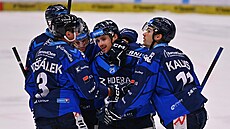Hokejisté Vítkovic slaví gól proti brn�nské Komet�.