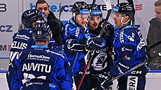 Vítkovický Patrik Zdráhal (druhý zprava) se raduje se spoluhrá�i z gólu proti...