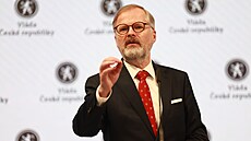 Premiér Petr Fiala na bilanní tiskové konferenci ke tem letem ve funkci (28....