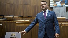 Slovenský poslanec za stranu Hlas-SD Samuel Miga� (25. �íjna 2023)