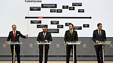 Premiér Petr Fiala a dal�í �lenové vlády p�i p�edstavení plán� na digitalizaci...