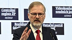 Premiér Petr Fiala pi pedstavení plán vlády na digitalizaci v roce 2025