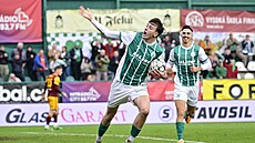 Fotbalisté Bohemians se radují z gólu v utkání s Duklou.