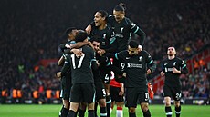 Fotbalisté Liverpoolu se radují z gólu.