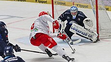 T�inecký Marko Da�o se sna�í p�ekonat branká�e Plzn�.