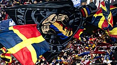 Spar�an�tí fanou�ci b�hem utkání Ligy mistr� proti Atlétiku Madrid.