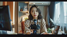 Korejská �ena p�i videohovoru