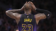 LeBron James slaví trefu Los Angeles Lakers.