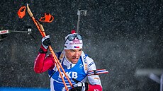 Fini�man Michal Kr�má� v závodu smí�ených �tafet v Kontiolahti.