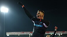 Patrik Schick z Bayeru Leverkusen se raduje z gólu v utkání proti Unionu Berlín.