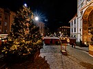 Pohled na olomouck Horn nmst s adventnmi trhy a vnonm stromem, kterm...