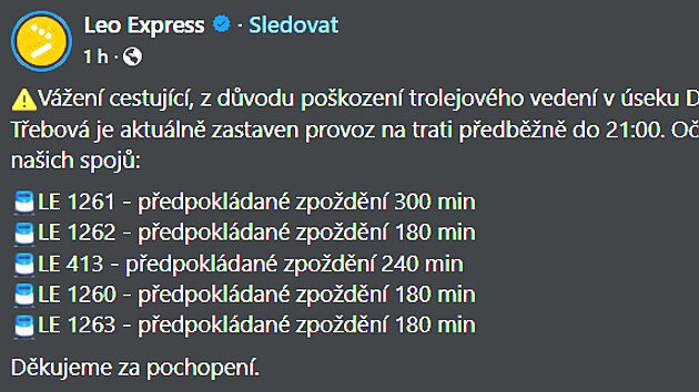 Zpo�d�n� Leo Expressu (1. prosince 2024)
