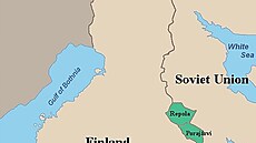 Situace p�ed Zimní válkou. �erven� jsou ozna�eny územní po�adavky SSSR, zelen�...