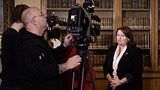 Rektorka Univerzity Karlovy Milena Králí�ková hovo�í s noviná�i na tiskové...