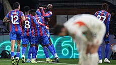 Fotbalisté Crystal Palace se radují z gólu proti Manchesteru City. Trefil se...