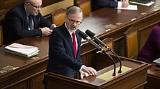 Sch�ze Poslanecké sn�movny. Na snímku premiér Petr Fiala (ODS). (5. prosince...