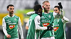 Jablonecký Jan Chramosta se raduje z druhého gólu v utkání proti Bud�jovicím.