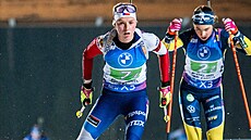 �eská biatlonistka Markéta Davidová v akci b�hem �enské �tafety v Kontiolahti.