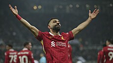 Mohamed Salah z Liverpoolu slaví gól do sít Newcastlu.