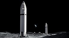 Komer�ní lunární lod� Starship Enterprise na M�síci na ilustraci SpaceX