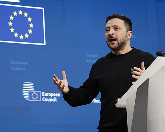Ukrajinský prezident Volodymyr Zelensky na summitu v Bruselu (19. prosince 2024)