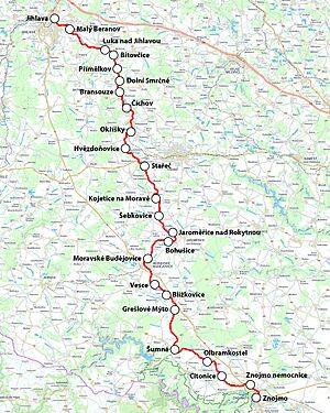 Mapa trati Jihlava � Znojmo