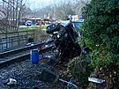 Nsledky stetu vlaku a osobnho auta v prask Liboci. (18. prosince 2024)