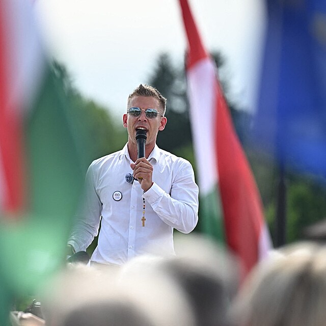 Opozi�n� l�dr P�ter Magyar Felcs�t ozna�il za symbol korupce a uspo��dal zde demonstraci. (24. kv�tna 2024)