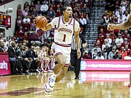 Myles Rice z Indiana Hoosiers hraje univerzitní zápas v botách, které ozdobila...