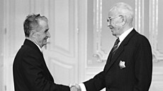 Nicolae Ceauescu pi setkání s Gustavem Husákem v kvtnu 1989