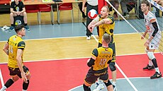 Michal Hrazdira (v akci) p�i zápase brn�nských volejbalist�.