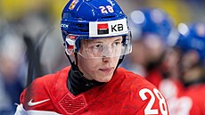 Hokejista Eduard �alé na mistrovství sv�ta do 20 let. (5. ledna 2024)