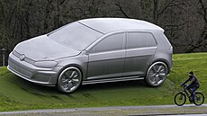 Socha VW Golf, kterou Volkswagen daroval mstu Wolfsburg u píleitosti 75....