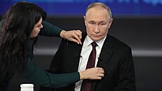 Ruský diktátor Vladimir Putin na výro�ní tiskové konferenci (19. prosince 2024)