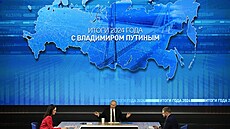 Ruský diktátor Vladimir Putin na výro�ní tiskové konferenci (19. prosince 2024)