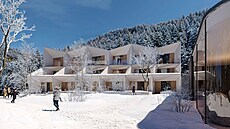 Vizualizace: D�m Cubus vyvolává dojem socha�ského  objektu.