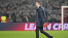 Kou Feyenoordu Brian Priske ped zápasem Ligy mistr proti Spart.