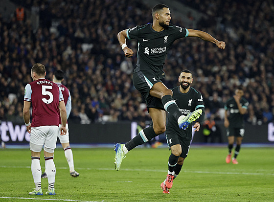Cody Gakpo z Liverpoolu slaví sv�j gól v utkání proti West Hamu.