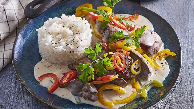 Vepová játra na smetan s paprikou