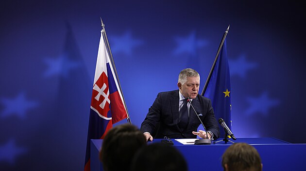 Slovensk premir Robert Fico po summitu ldr zem Evropsk unie (19. prosince 2024)
