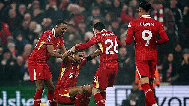 Hr��i Liverpoolu se raduj� z trefy proti Leicesteru.